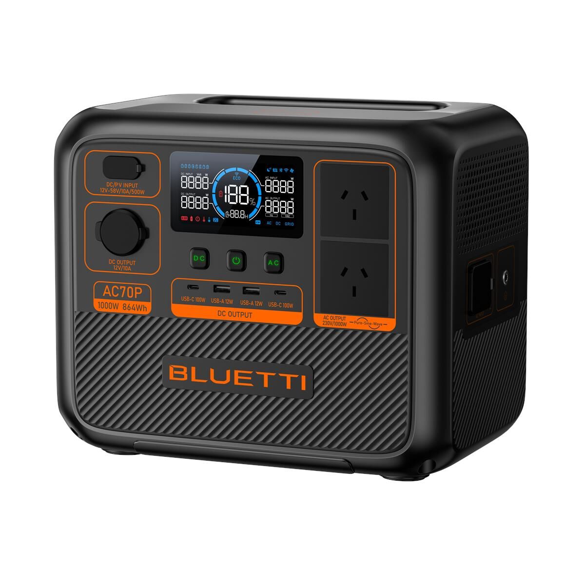 BLUETTI AC70P PORTABLE POWER STATION 1000W 864WH, , scaau_hi-res
