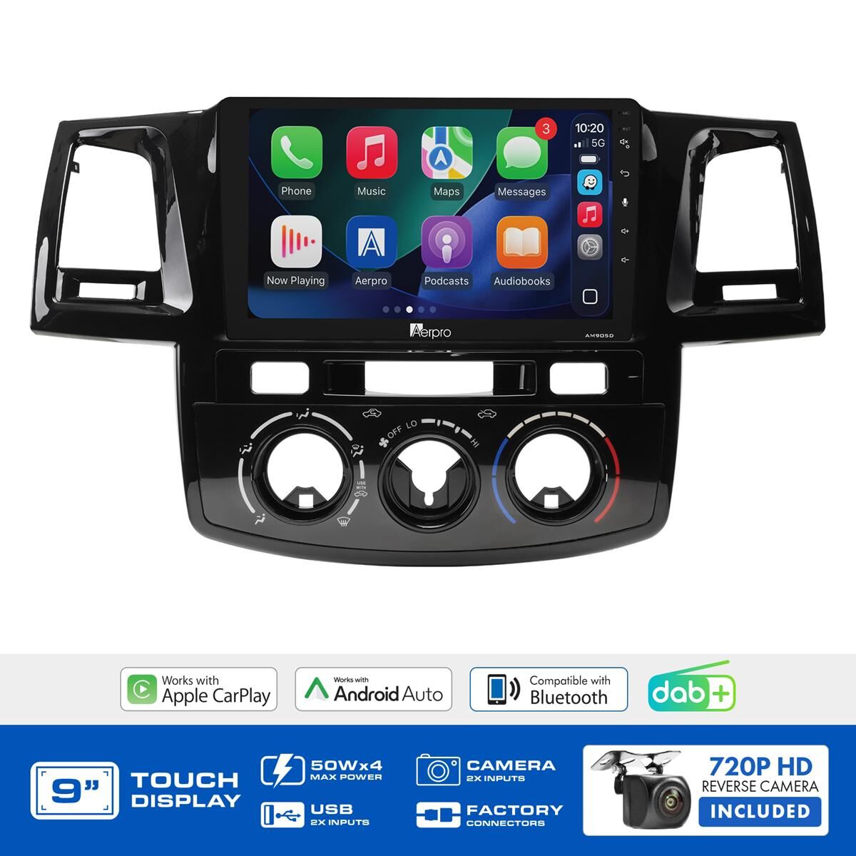 AERPRO 9" MULTIMEDIA RECEIVER HEAD UNIT KIT TO SUIT TOYOTA HILUX (2005-2011) - NO SWC - AMDTO49, , scaau_hi-res