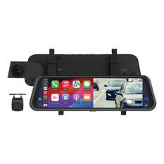 9" WIRELESS SMARTPHONE MIRROR MONITOR WITH REVERSE CAMERA & DUAL CHANNEL RECORDING, , scaau_hi-res