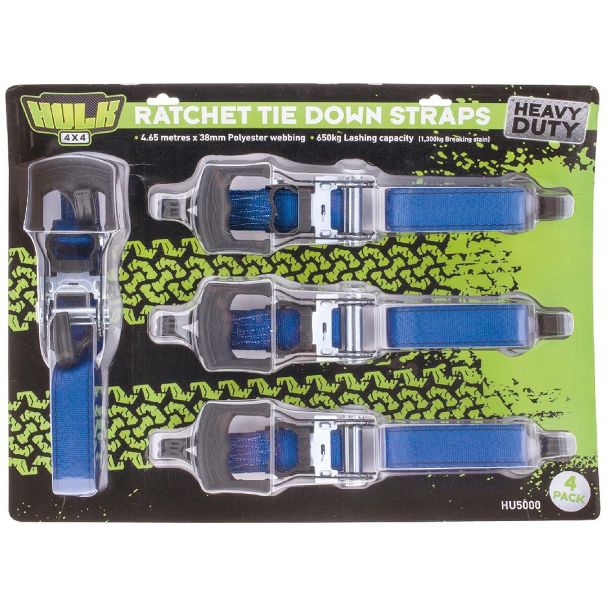 PKT 4 HD RATCHET TIE DOWN STRAPS 4.65m x 38mm       BLUE, , scaau_hi-res