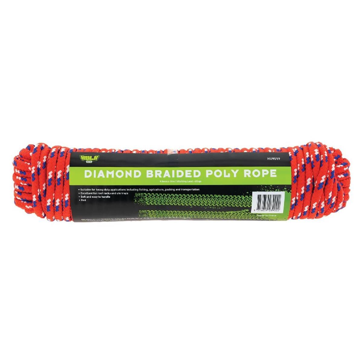 HULK 30M POLY ROPE RED DIAMOND BRAIDED 66KGS WORKING, , scaau_hi-res