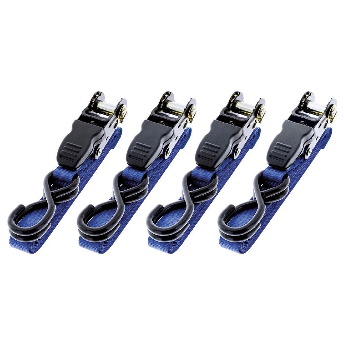 PKT 4 RATCHET TIE DOWN 4.5m 270kg LASHING 25mm BLUE, , scaau_hi-res