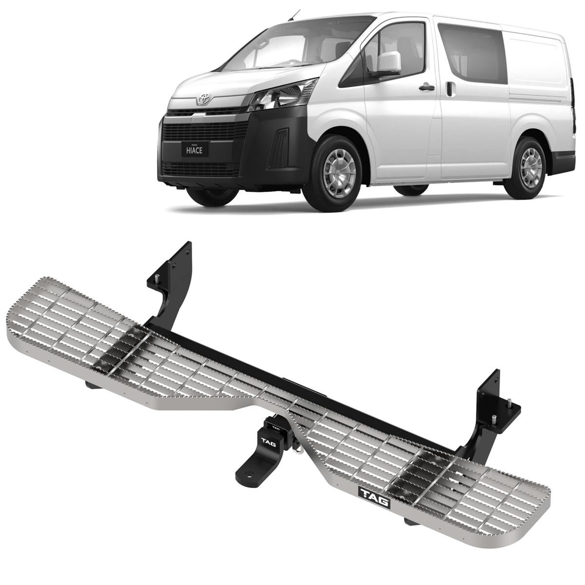 TOYOTA HIACE GALV STEP HEAVY DUTY TOWBAR 3 PIECE POWDER COATED, , scaau_hi-res