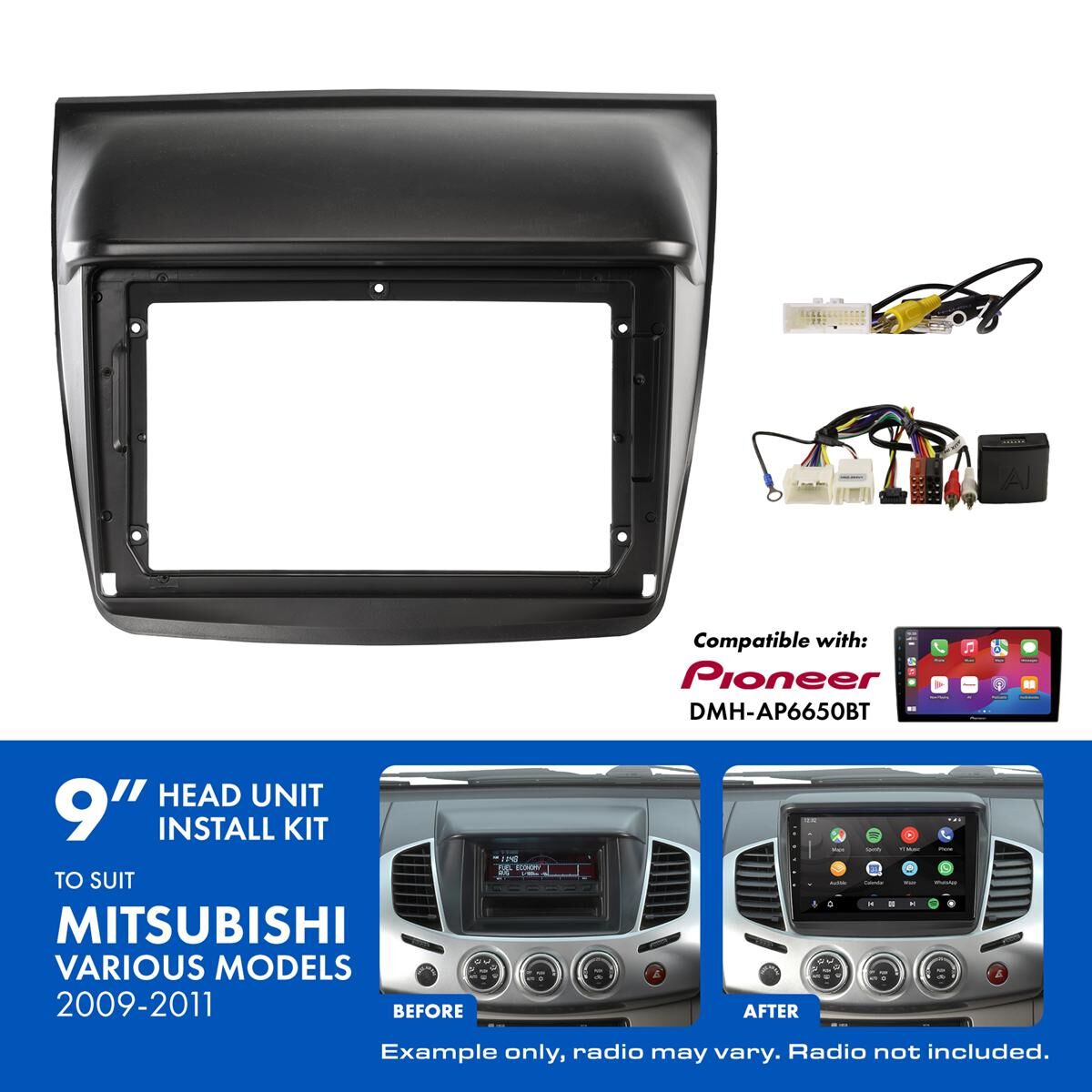 9" HEAD UNIT INSTALL KIT TO SUIT MITSUBISHI TRITON & CHALLENGER 2009-2011, , scaau_hi-res