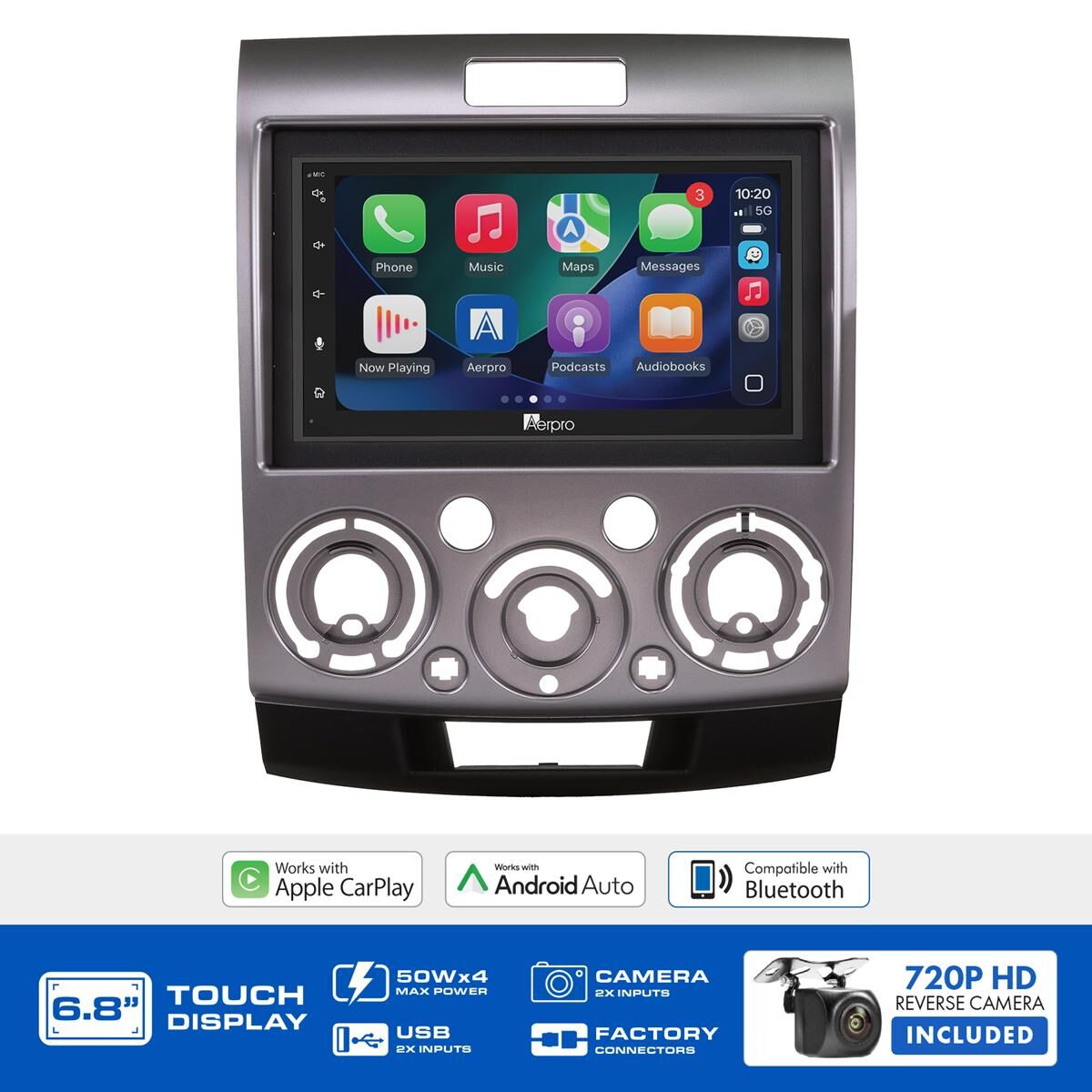 AERPRO 6.8" MULTIMEDIA RECEIVER HEAD UNIT KIT TO SUIT FORD RANGER & MAZDA BT-50 &ndash; AX9072K, , scaau_hi-res