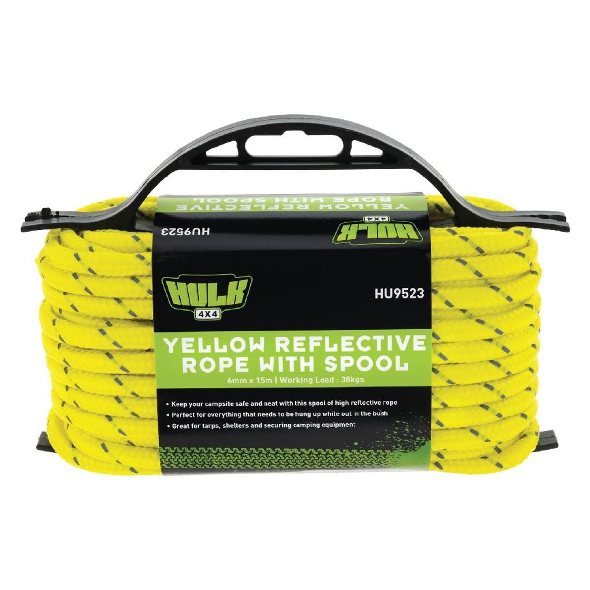 6MM*15M REFLECTIVE ROPE YELLOW WITH HIGH VIS WEAVE 38KGS WORKING LOAD, , scaau_hi-res