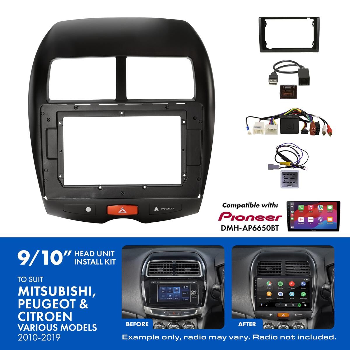 9"/10" HEAD UNIT INSTALL KIT TO SUIT MITSUBISHI & PEUGEOT 2010-2019, , scaau_hi-res