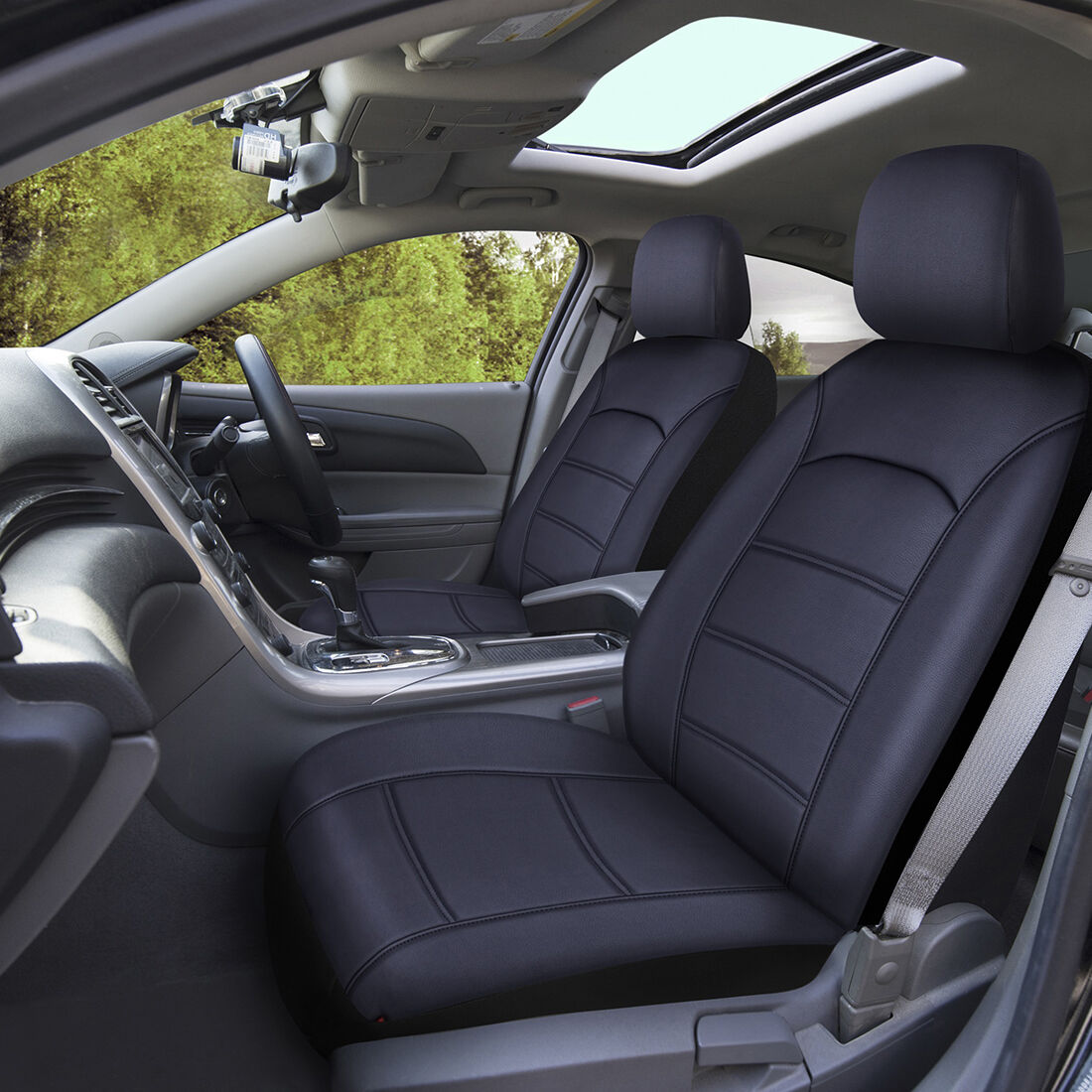 SCA Leather Look Seat Covers Black Adjustable Headrests Airbag Compatible 30SAB, , scaau_hi-res