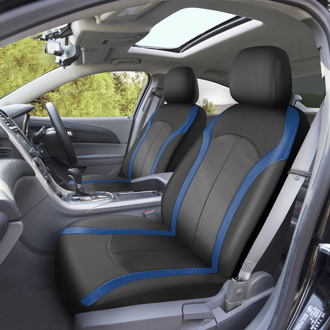 SCA Seat Cover Sports Black & Blue Leather Look, Adjustable Headrests, Airbag Compatible, Size 30A, , scaau_hi-res
