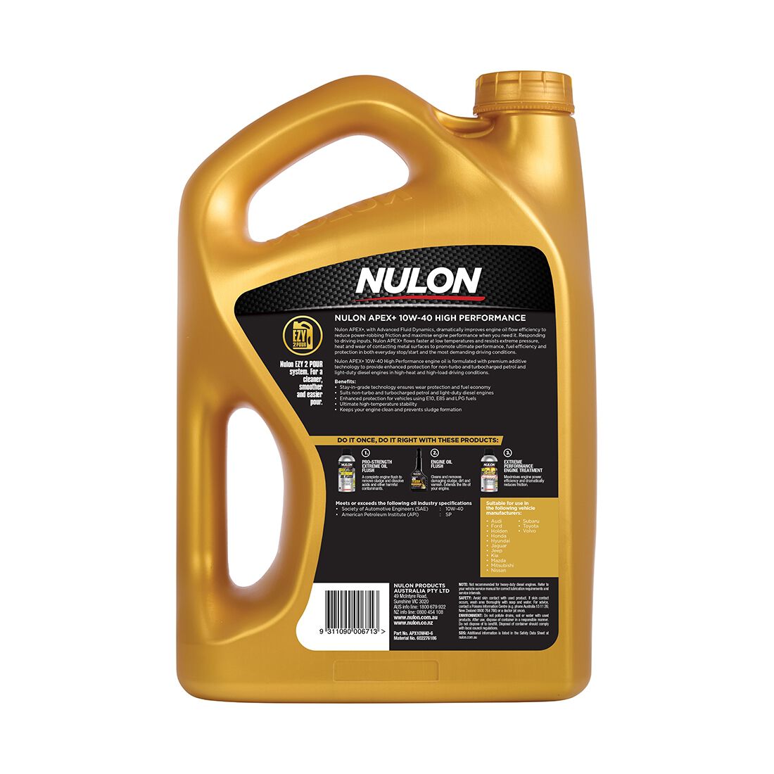 Nulon APEX+ 10W-40 High Performance Engine Oil 6 Litre, , scaau_hi-res
