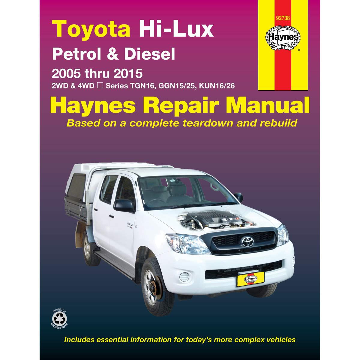 Haynes Car Manual Suits Toyota Hilux 2005-2015 - 92738, , scaau_hi-res