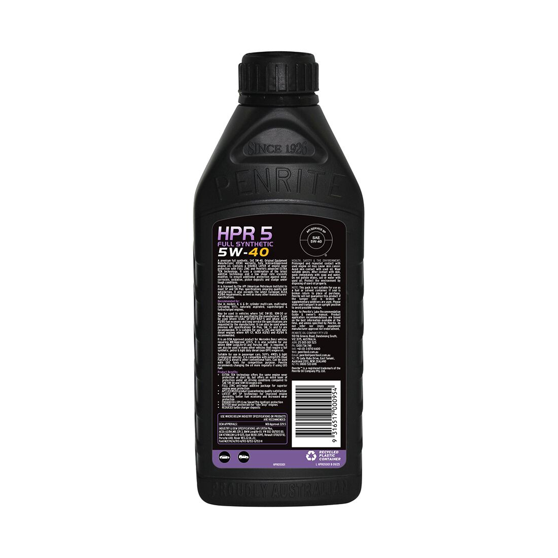 Penrite HPR 5 Engine Oil 5W-40 1 Litre, , scaau_hi-res