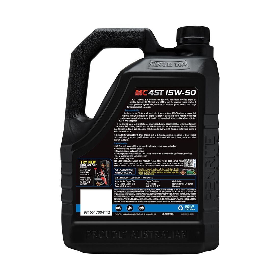 Penrite MC-4ST Semi Synthetic 15W-50 4 Litre, , scaau_hi-res