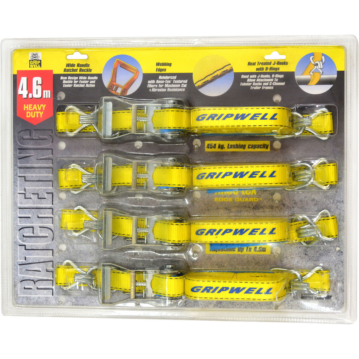 Ratchet Tie Down - 4.6m, 454kg, 4 Pack, , scaau_hi-res