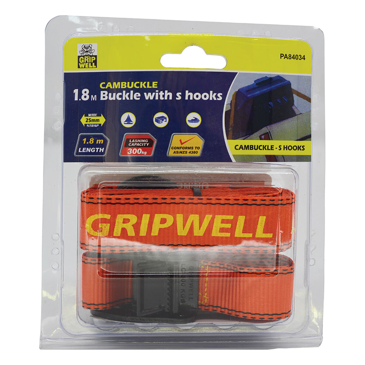 Gripwell Cambuckle Tie Down 1.8m 300kg, , scaau_hi-res