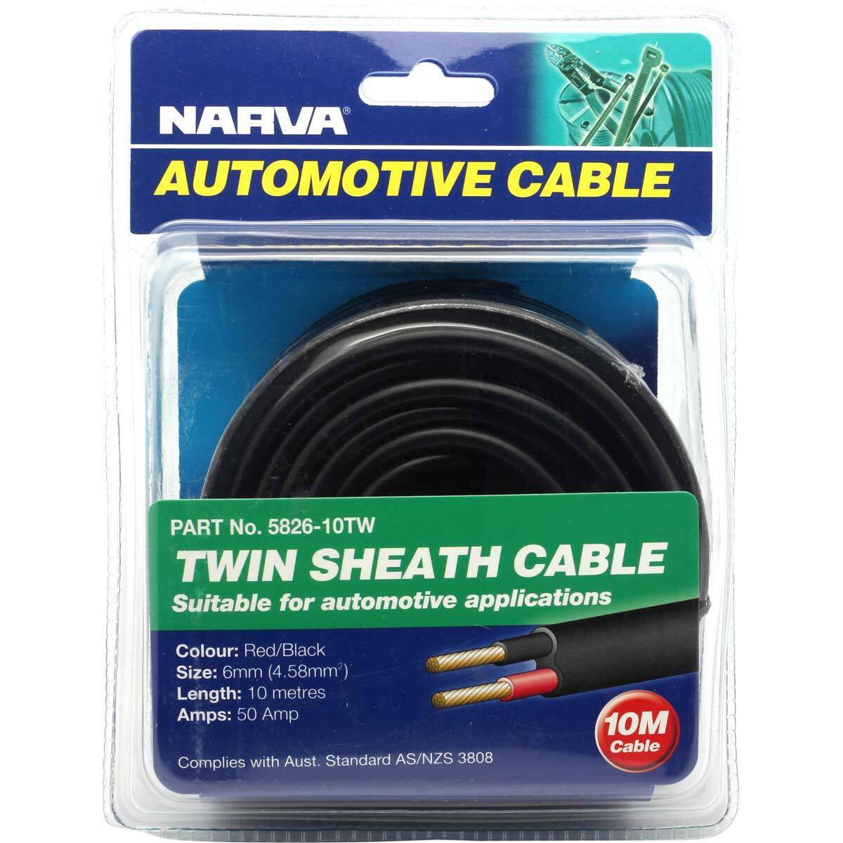 Narva Automotive Cable Twin Sheath 10 metres 50 AMP, , scaau_hi-res