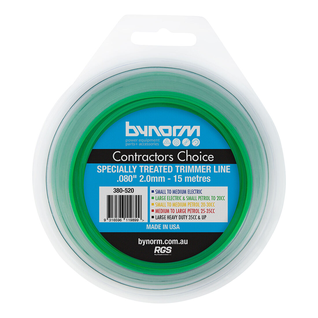 Bynorm Green Trimmer Line 2.0mm x 15m, , scaau_hi-res