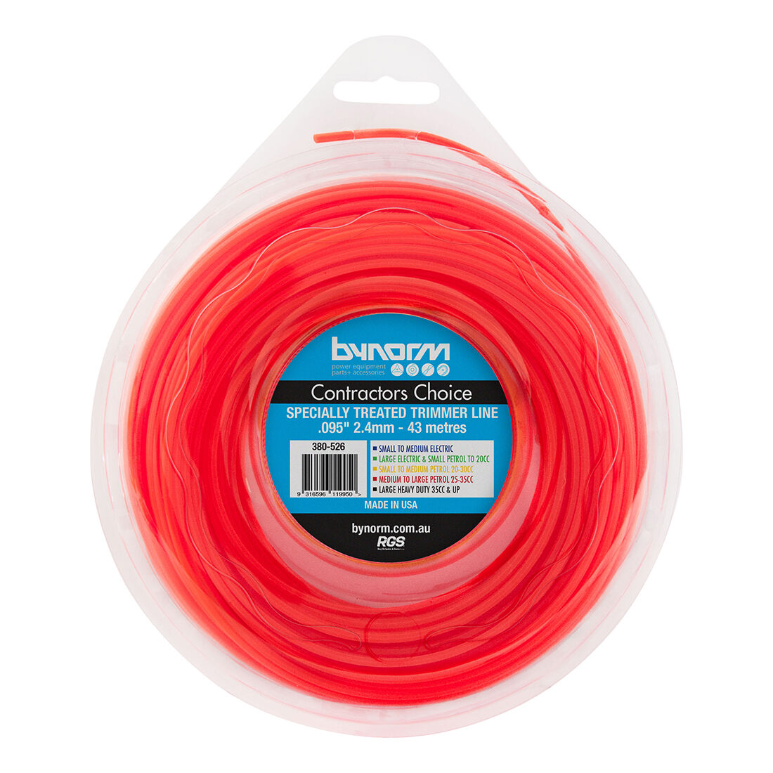 Bynorm Orange Trimmer Line 2.4mm x 43m, , scaau_hi-res