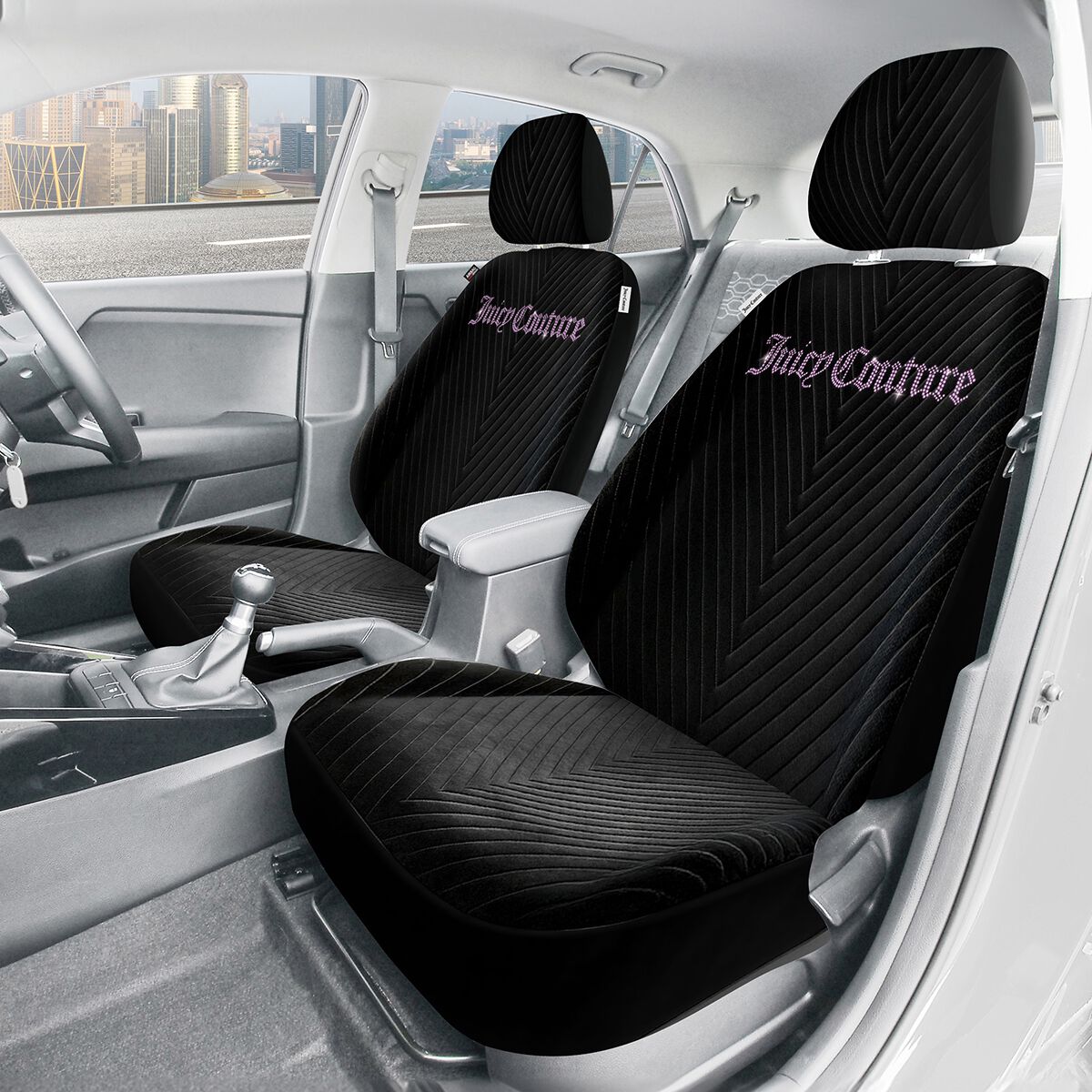 Juicy Couture 2 Piece Juicy Bling Seat Covers - Black/Purple, , scaau_hi-res