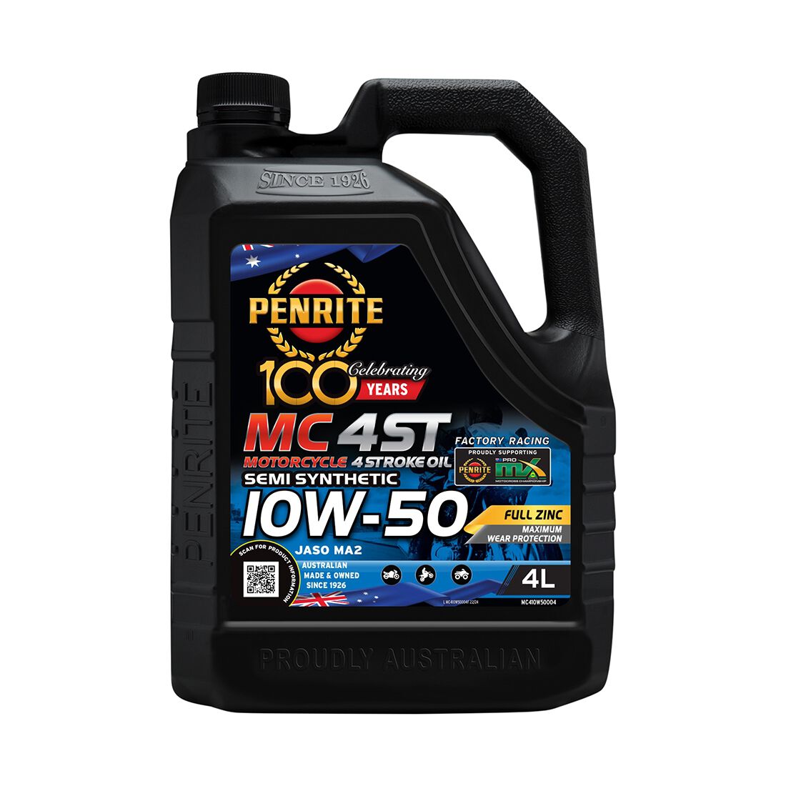 Penrite MC-4 Semi Synthetic Motorcycle Oil - 10W-50, 4 Litre, , scaau_hi-res