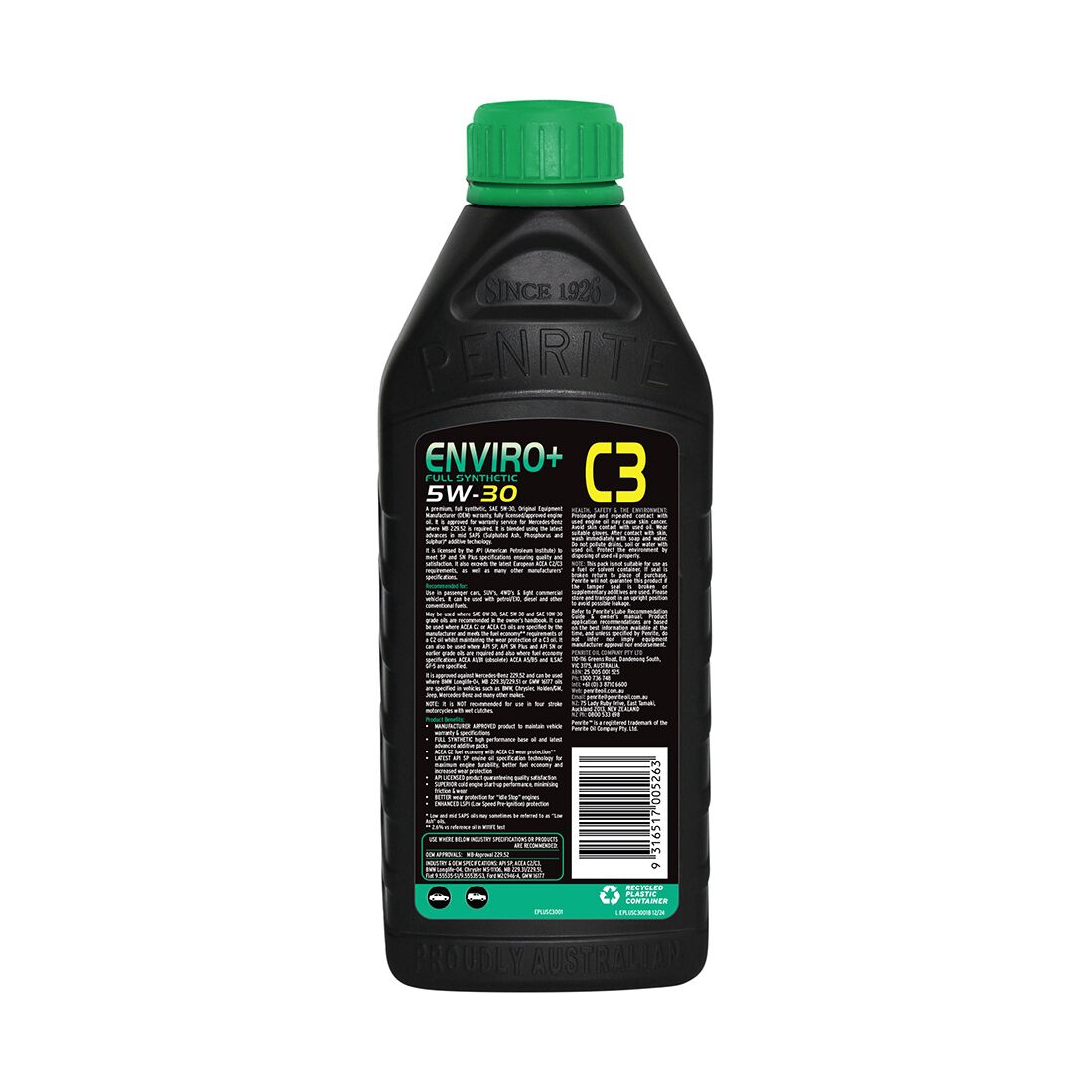 Penrite Enviro+ C3 Engine Oil 5W-30 1 Litre, , scaau_hi-res