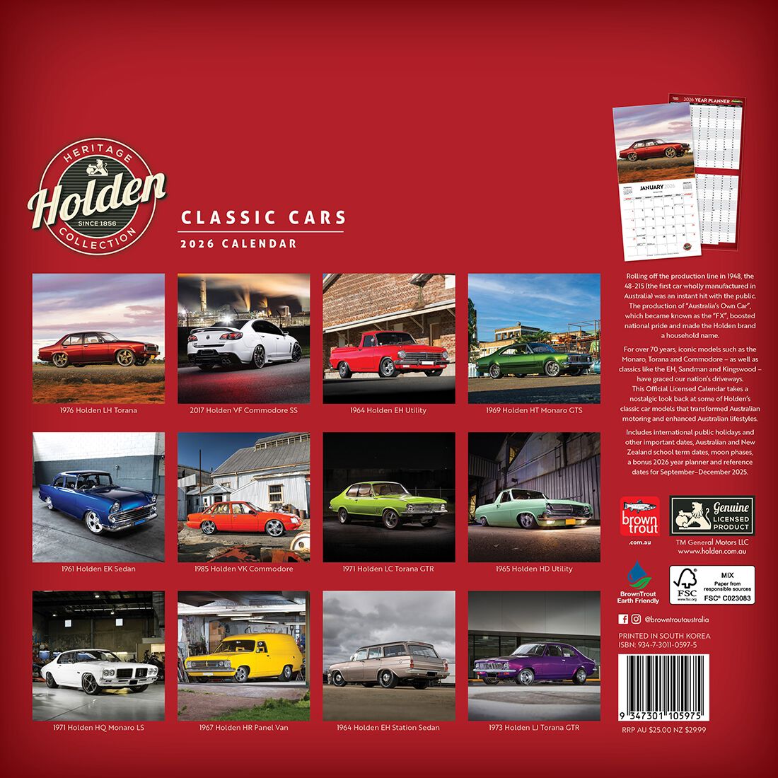 Classic Holden Cars Square 2026 Calendar, , scaau_hi-res