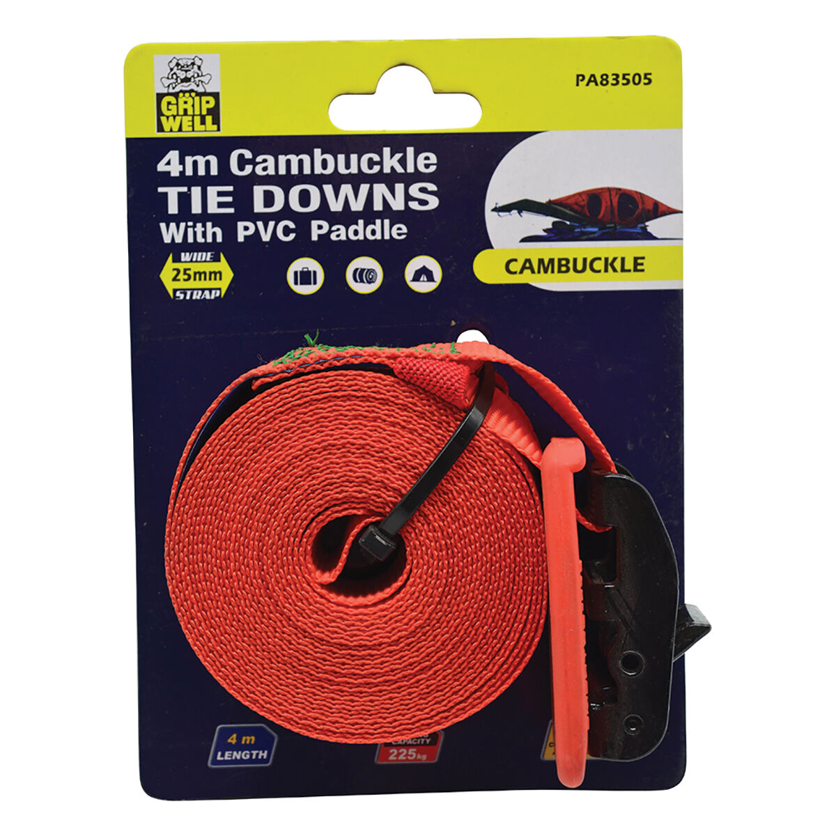 Gripwell Cambuckle Tie Down 4m 225kg, , scaau_hi-res