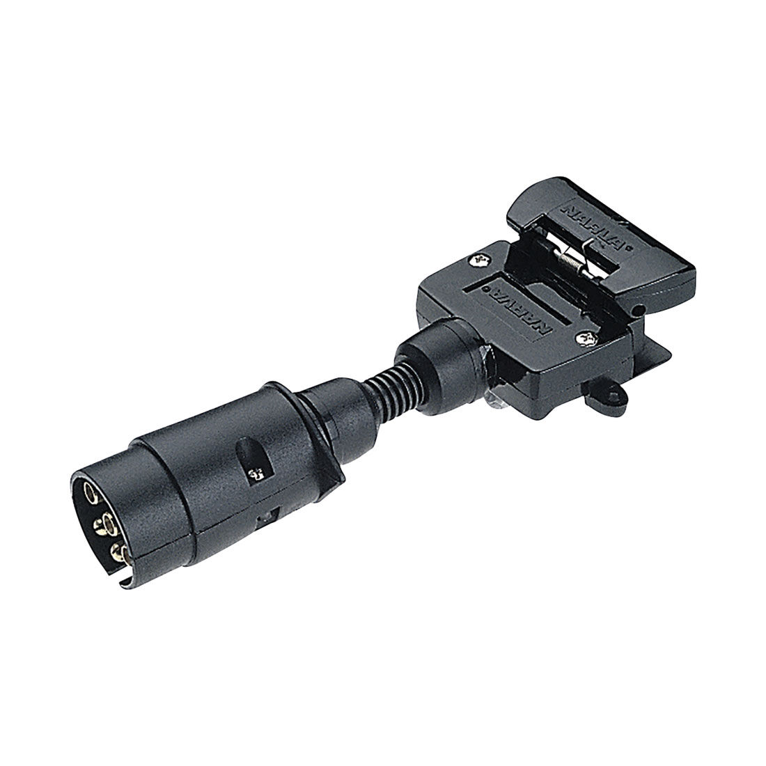 Narva Trailer Adaptor 7 Pin Large Round Socket to 7 Pin Flat Plug, , scaau_hi-res