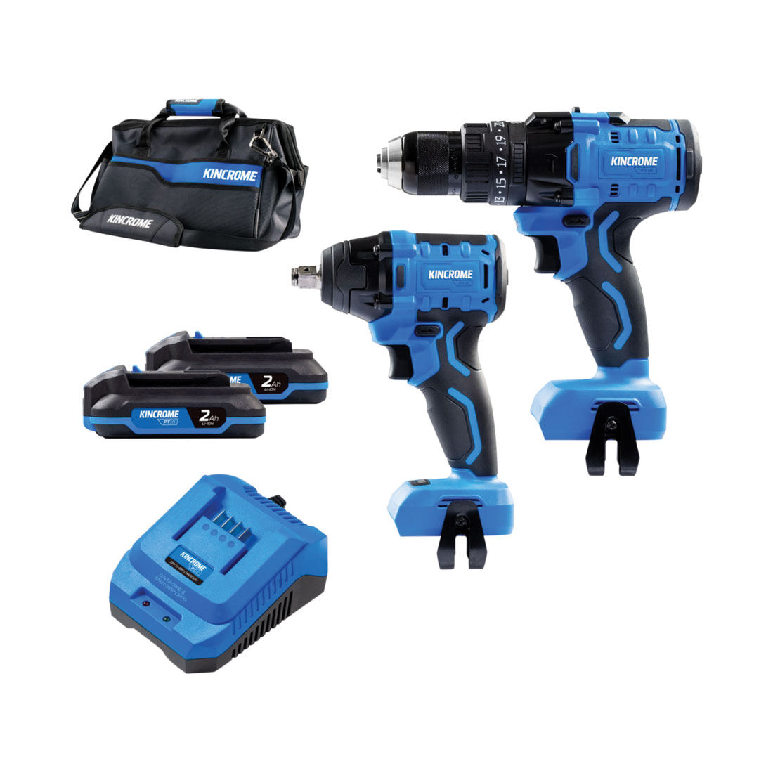 Kincrome PT18 18V 2 Piece Brushless Drill & Impact Wrench Kit 2.0Ah, , scaau_hi-res