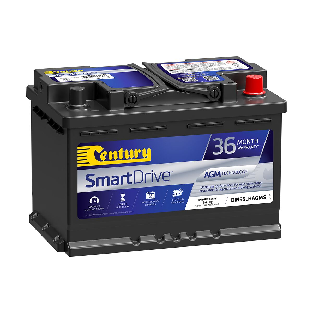 Century SmartDrive DIN65LHAGMS Car Battery ISS Stop/Start AGM, Maintenance Free, 760CCA, , scaau_hi-res