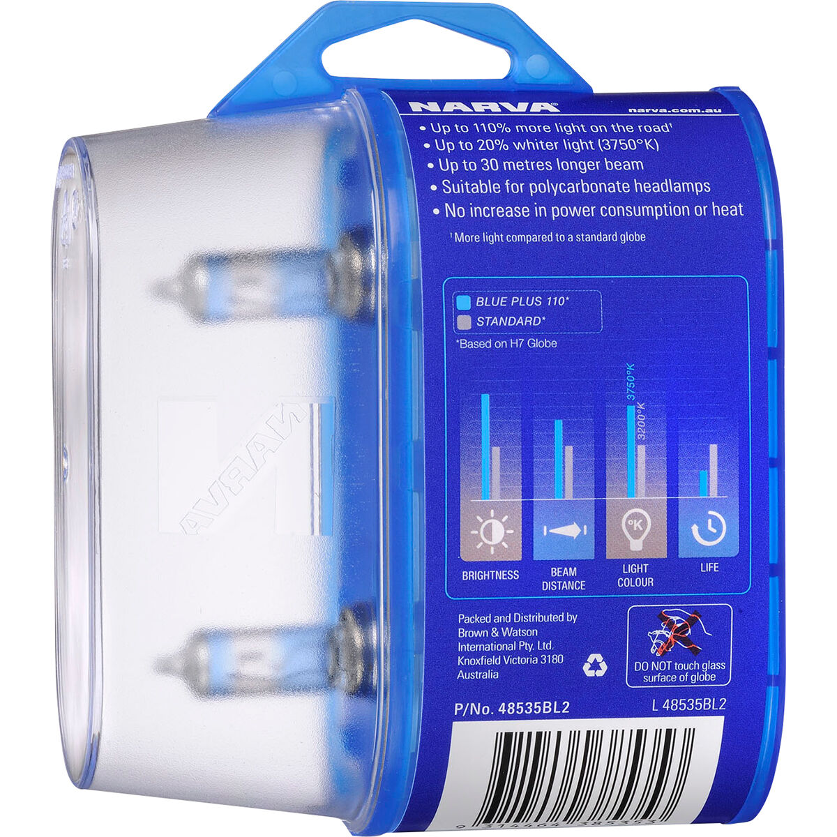 Narva Blue Plus 110 Headlight Globes - H7, 12V 55W, 48535BL2, , scaau_hi-res