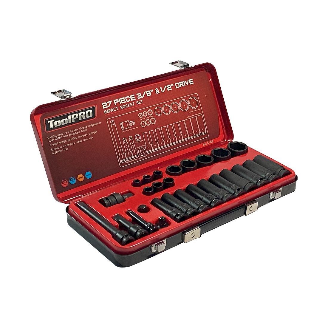 ToolPRO Impact Socket Set 3/8 & 1/2" Drive Metric 27 Piece, , scaau_hi-res