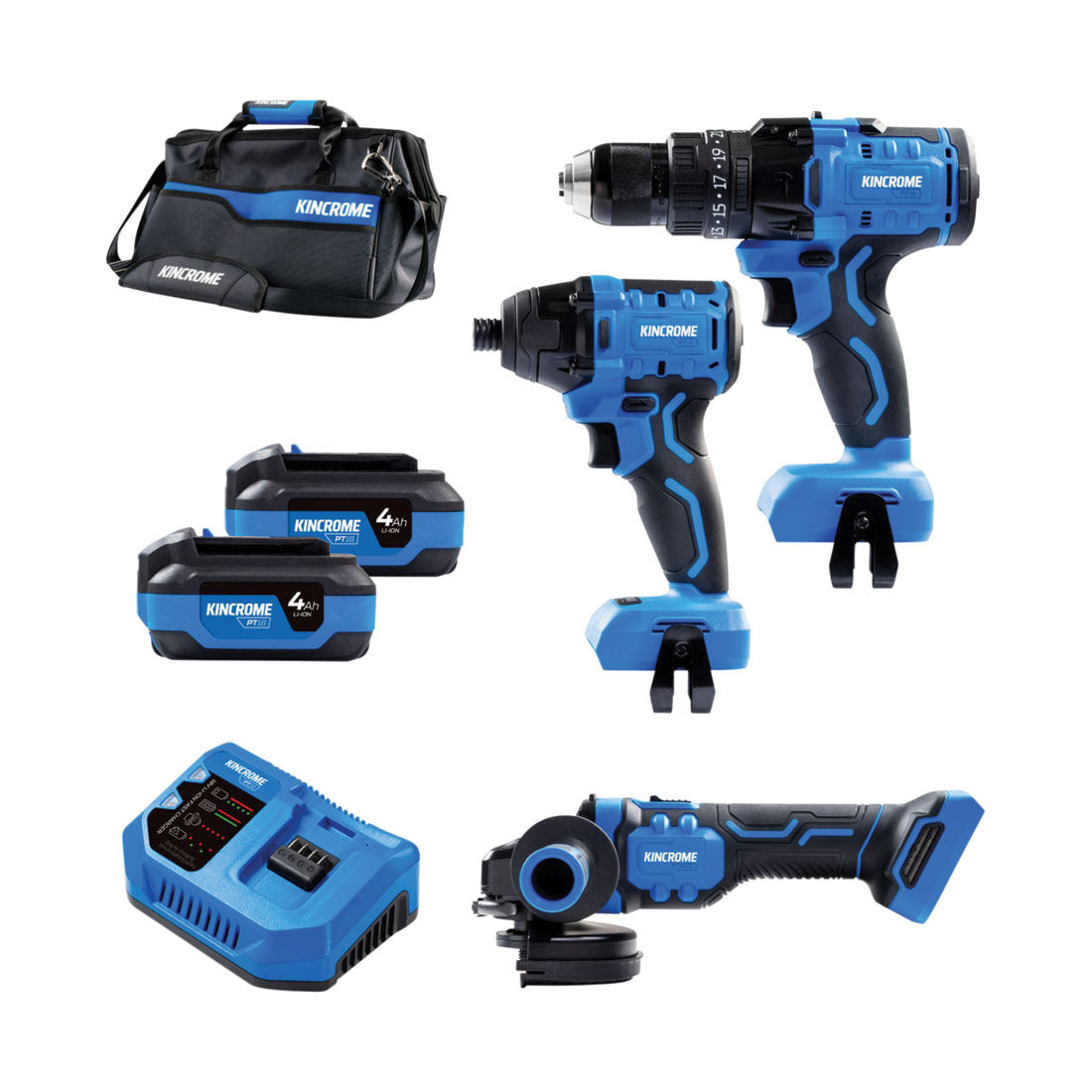Kincrome PT18 18V 3 Piece Brushless Drill, Driver & Grinder Kit 4.0Ah, , scaau_hi-res