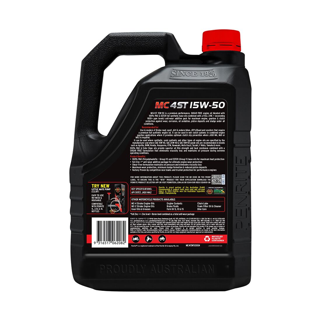 Penrite MC-4 PAO Ester Motorcycle Oil - 15W-50, 4 Litre, , scaau_hi-res