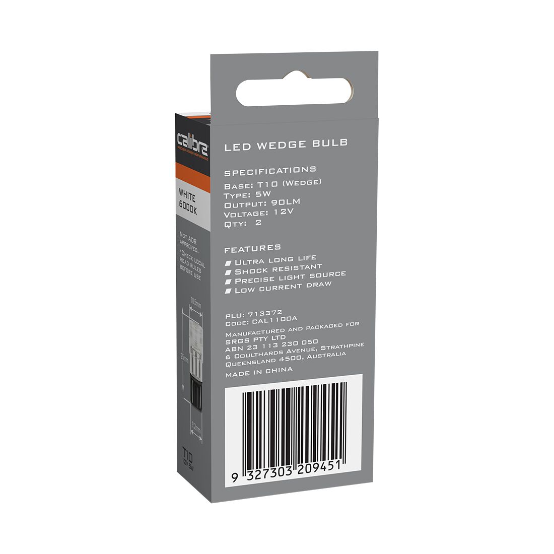 Calibre Automotive Globes - LED White Wedge, 12V, 5W, T-10, , scaau_hi-res