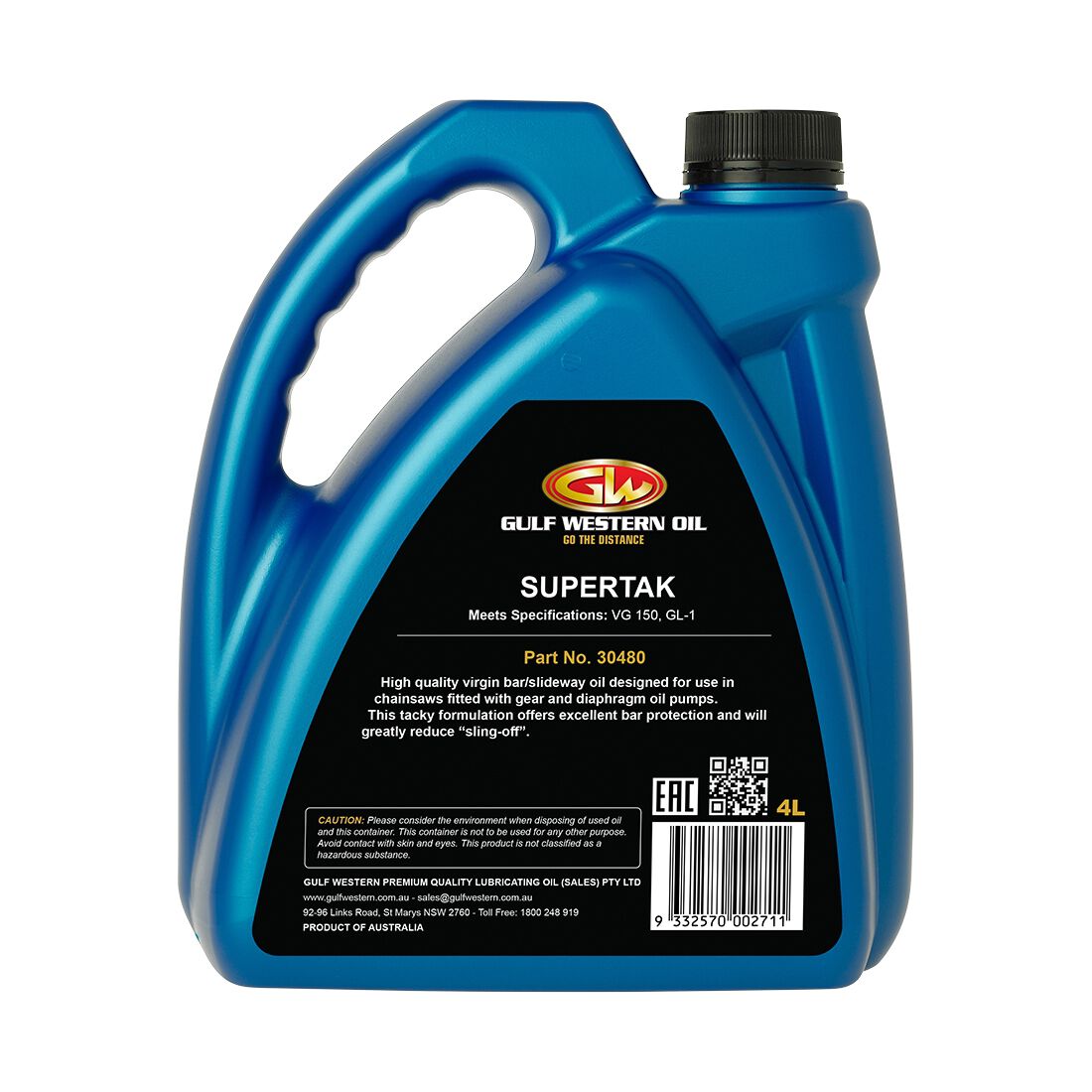 Gulf Western Supertak Chain Saw Bar Oil - 4 Litre, , scaau_hi-res