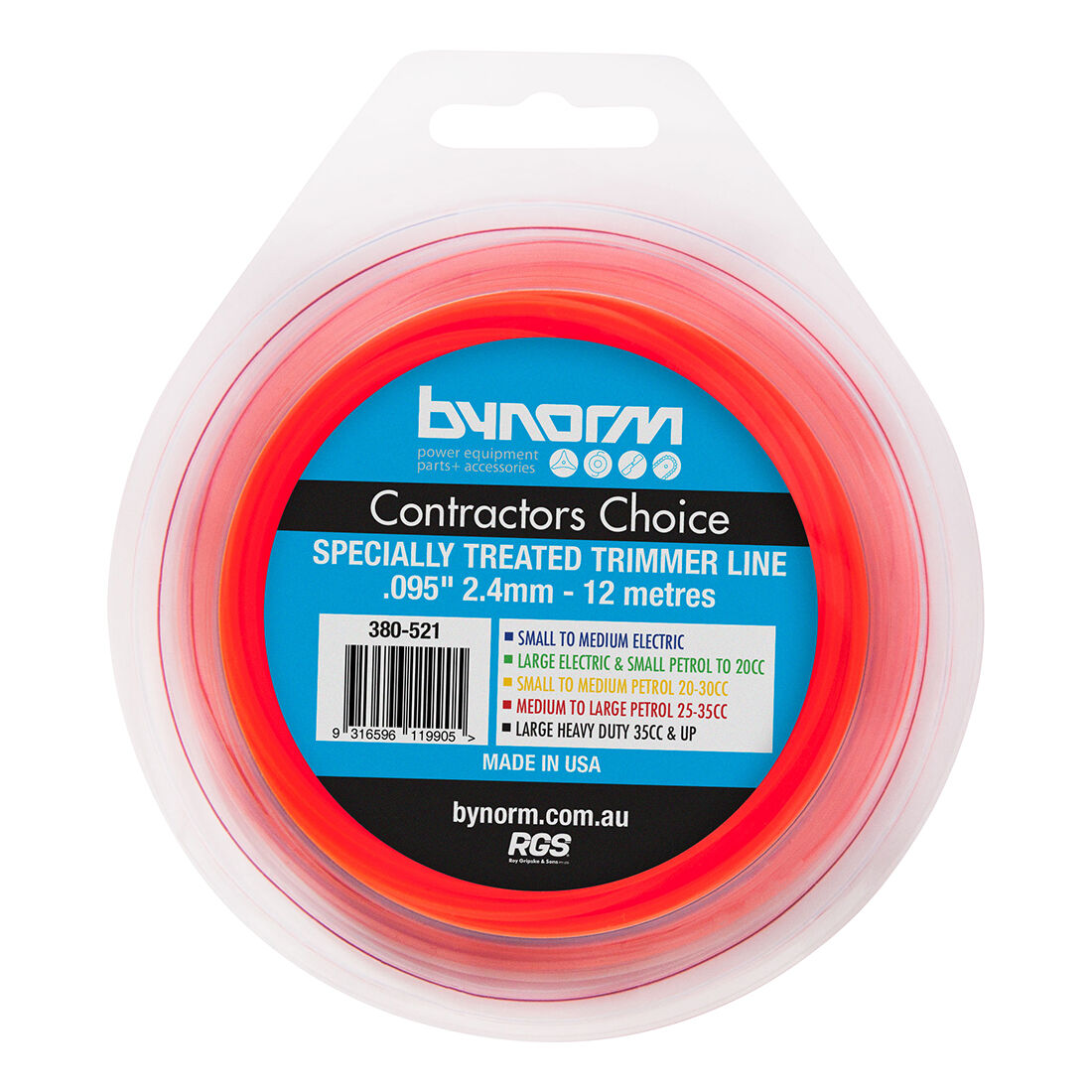 Bynorm Orange Trimmer Line 2.4mm x 12m, , scaau_hi-res