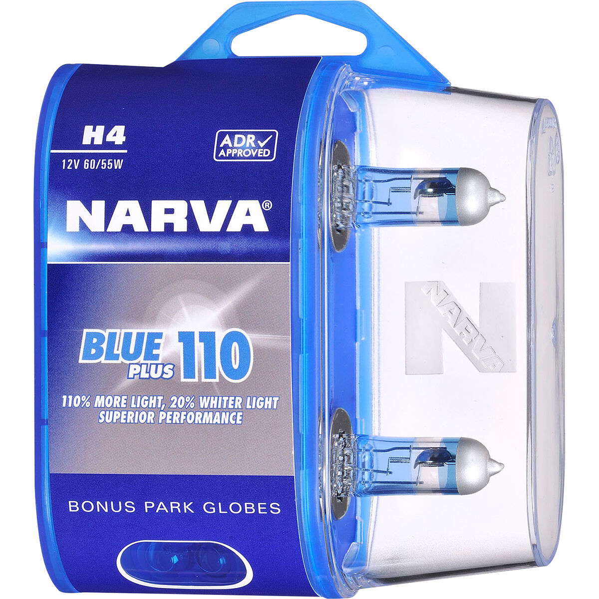 Narva Blue Plus 110 Headlight Globes - H4, 12V 60/55W, 48532BL2, , scaau_hi-res