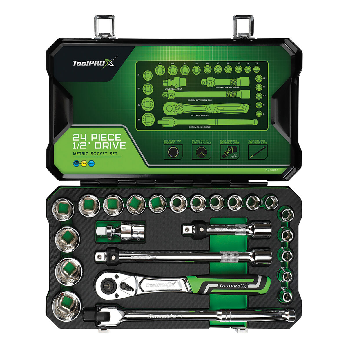 ToolPRO-X Socket Set 1/2" Drive Metric 24 Piece, , scaau_hi-res