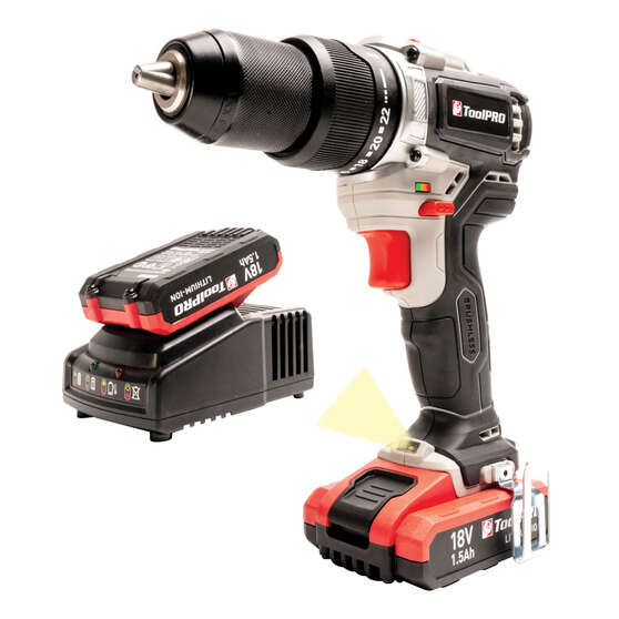 ToolPRO 18V Brushless Hammer Drill Kit 1.5Ah, , scaau_hi-res