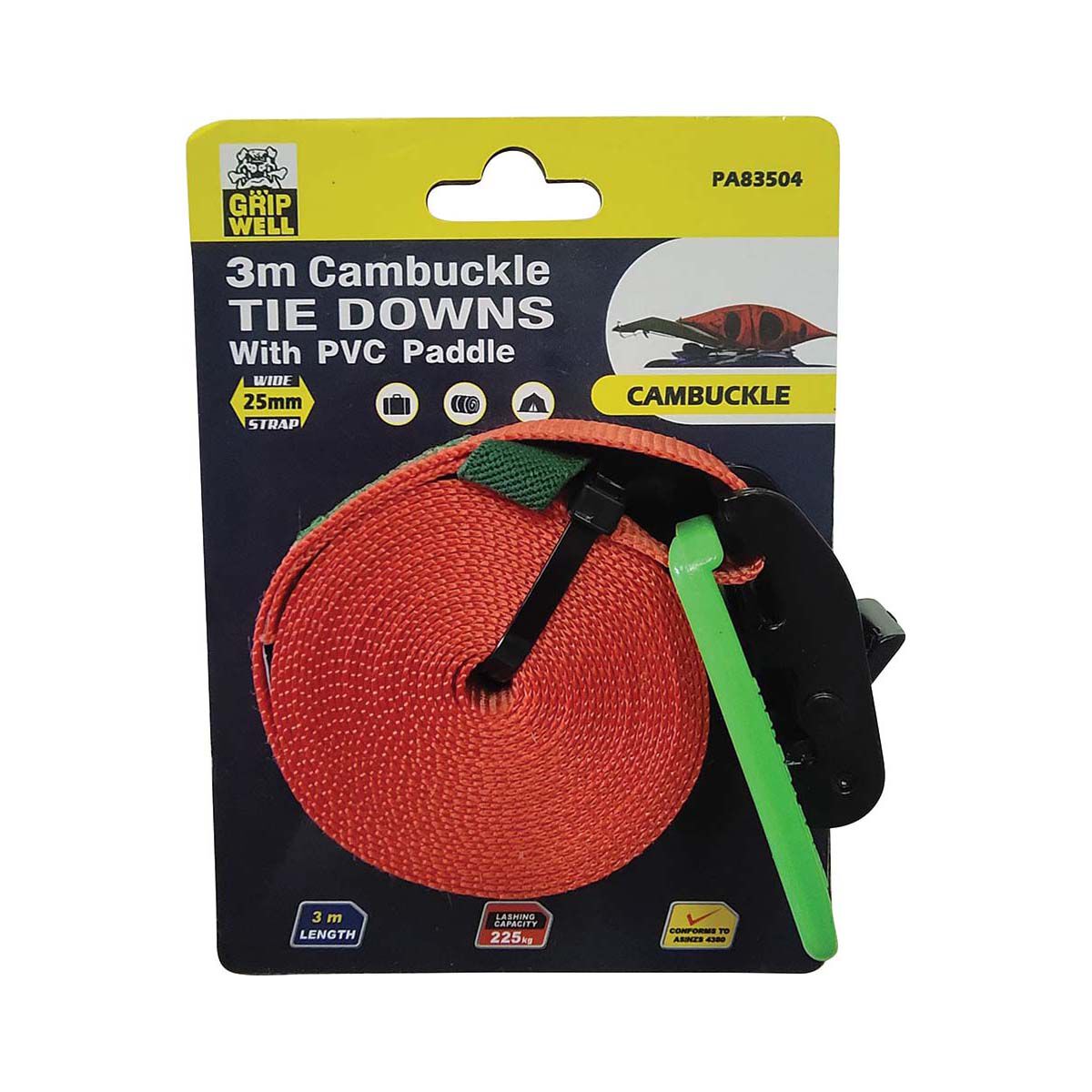 Gripwell Cambuckle Tie Down 225kg 3m, , scaau_hi-res