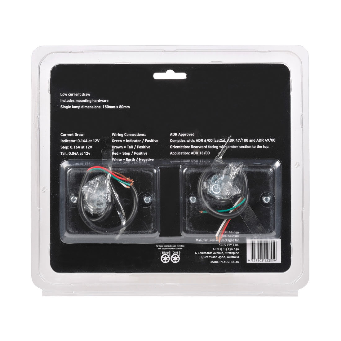 SCA Trailer Lamp LED 12V Square 2 Pack, , scaau_hi-res