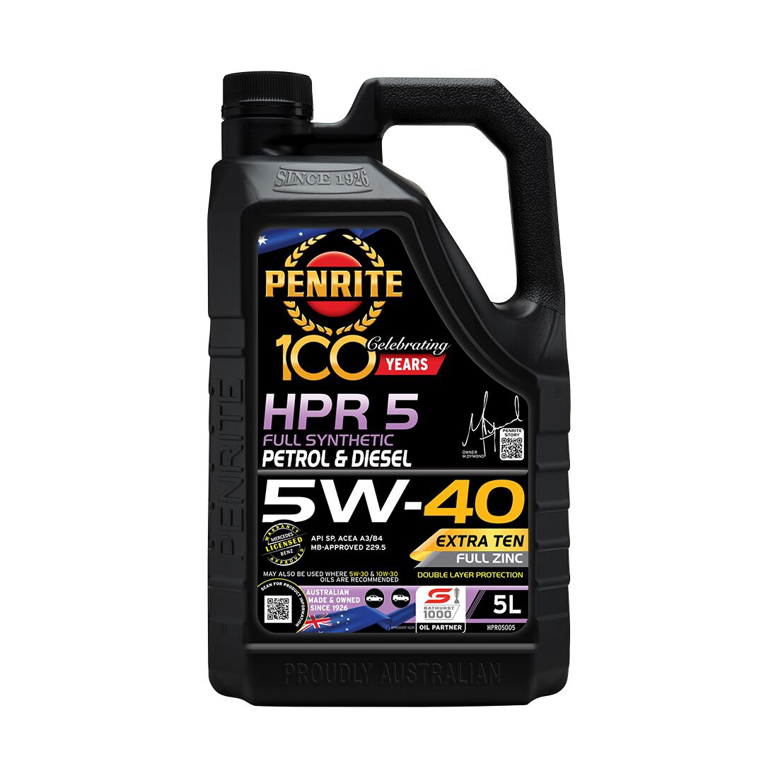 Penrite HPR 5 Engine Oil - 5W-40, 5 Litre, , scaau_hi-res