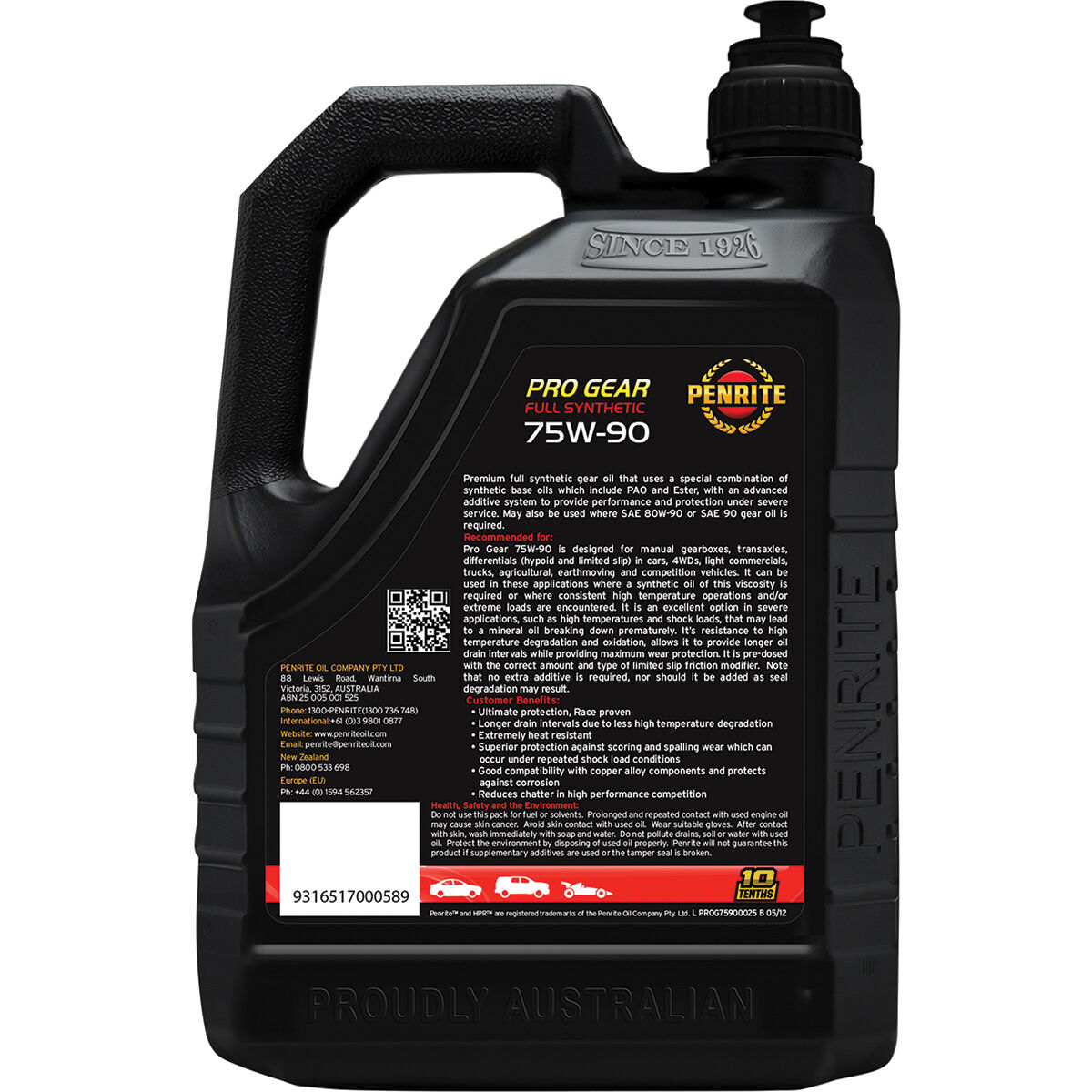 Penrite Pro Gear Oil - 75W-90 2.5 Litre, , scaau_hi-res