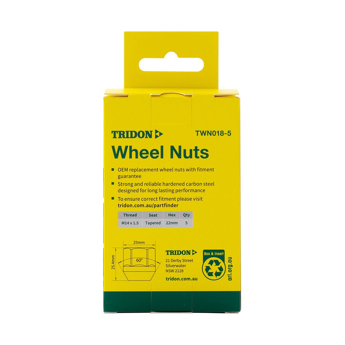 Tridon Wheel Nuts M14x1.5. Tapered Seat. Open Ended Nut. 22mm Hex - 5 Pack, , scaau_hi-res