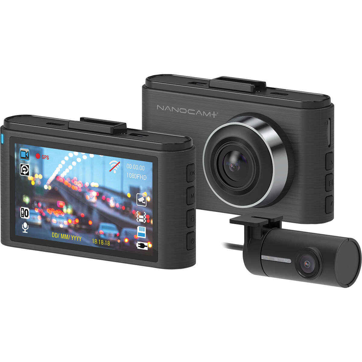 Nanocam+ 1080p FHD Front and Rear Dash Cam WiFi & Super Capacitor NCP-DVRW2S, , scaau_hi-res