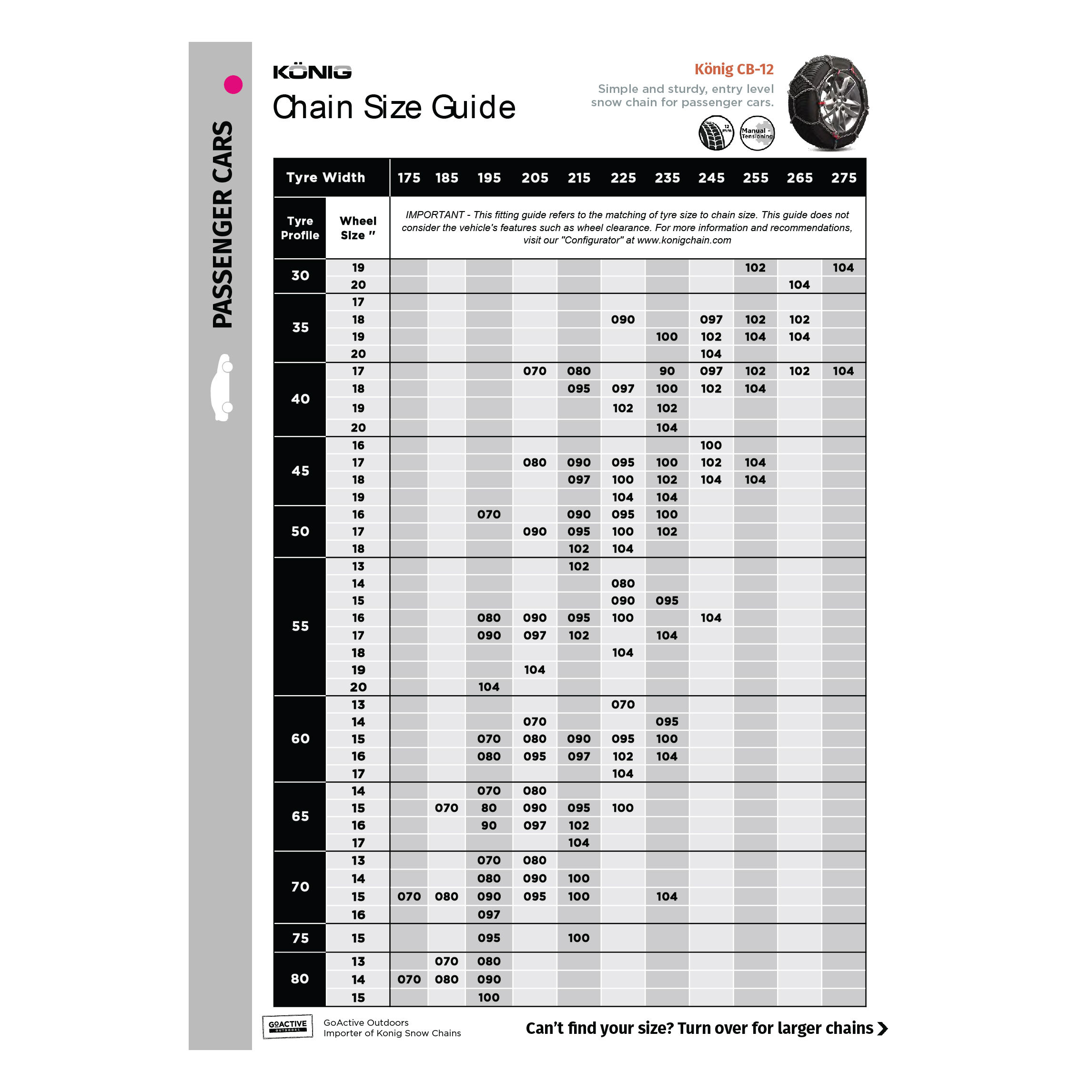 Konig Snow Chains CB12 - 070, , scaau_hi-res