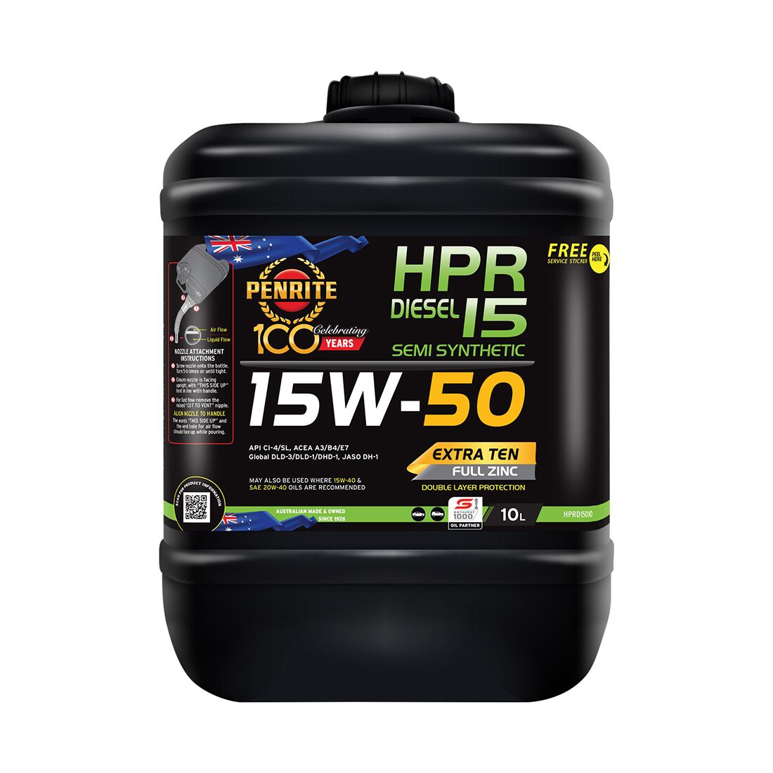 Penrite HPR Diesel 15 Engine Oil - 15W-50, 10 Litre, , scaau_hi-res