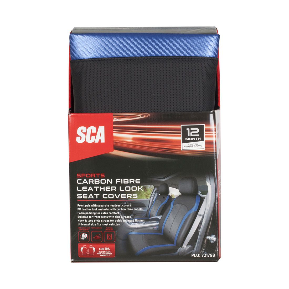 SCA Seat Cover Sports Black & Blue Leather Look, Adjustable Headrests, Airbag Compatible, Size 30A, , scaau_hi-res