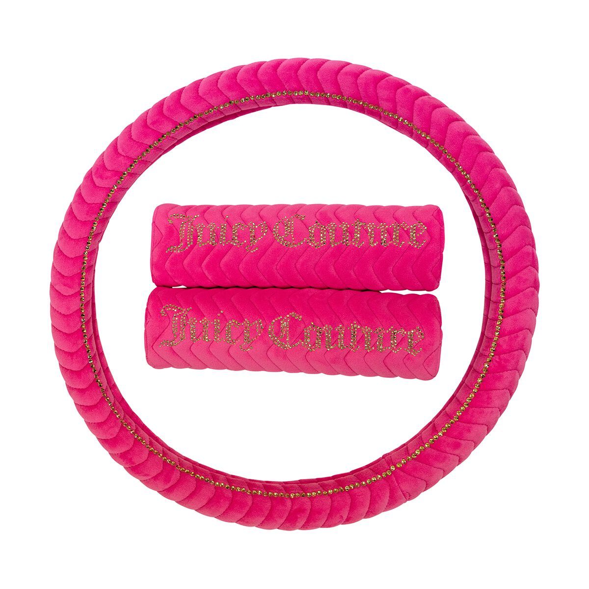 Juicy Couture Juicy Bling Steering Wheel Cover & Seat Belt Comforters Combo - Pink/Gold, , scaau_hi-res
